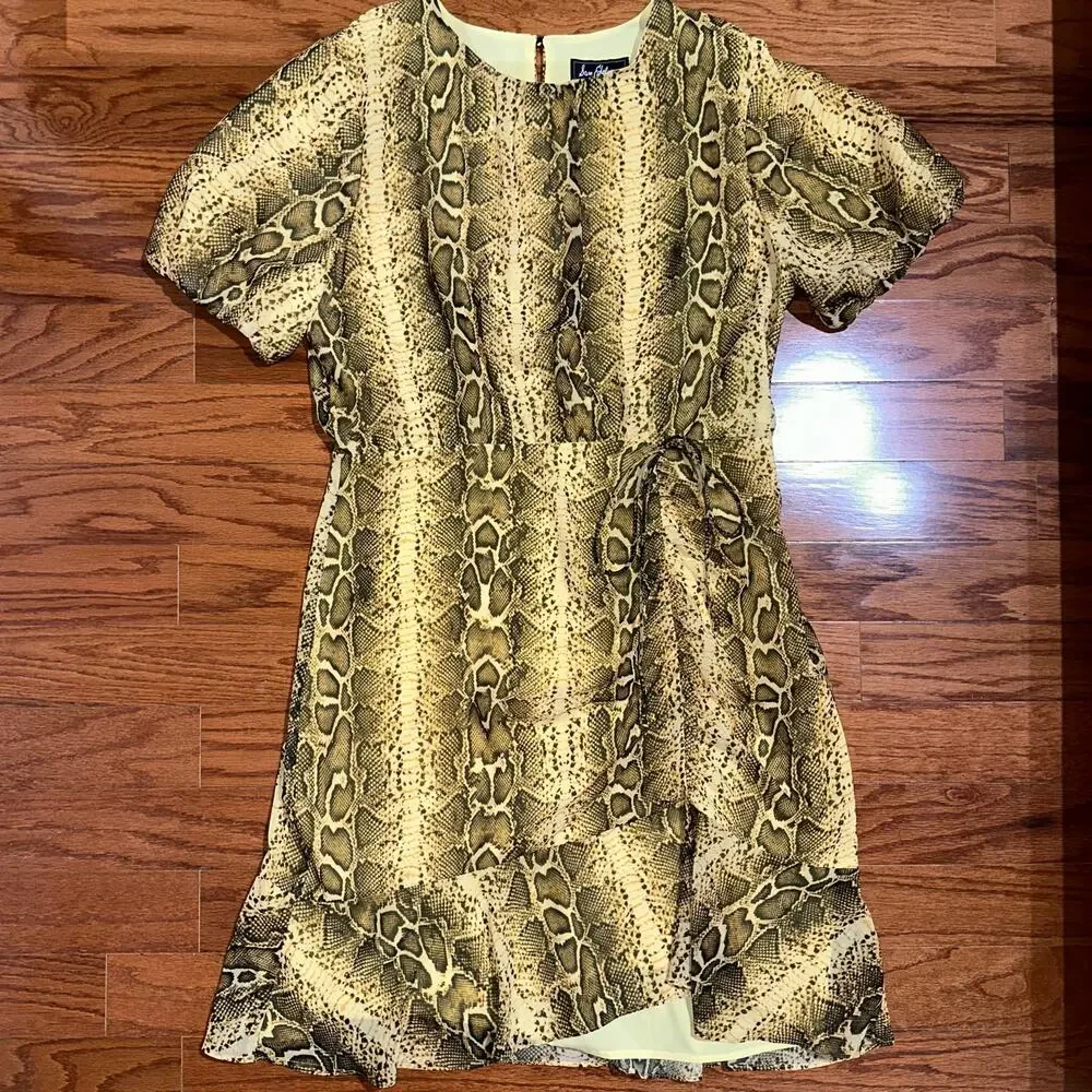 Sam Edelman Yellow Snake Ruched Short Puff Sleeve Dress Size 14